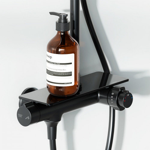 Душевая система Damixa Jupiter 977750300 с термостатом Черная матовая латунь на стену