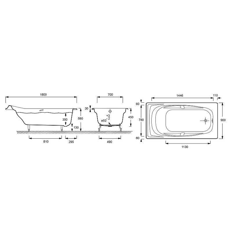 Чугунная ванна Jacob Delafon Super Repos 180x90 E2902-00 с антискользящим покрытием