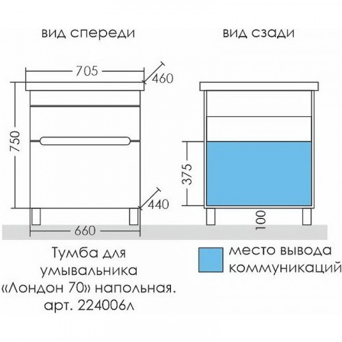 Тумба под раковину СанТа Лондон 70 224006л Белая МДФ / ЛДСП