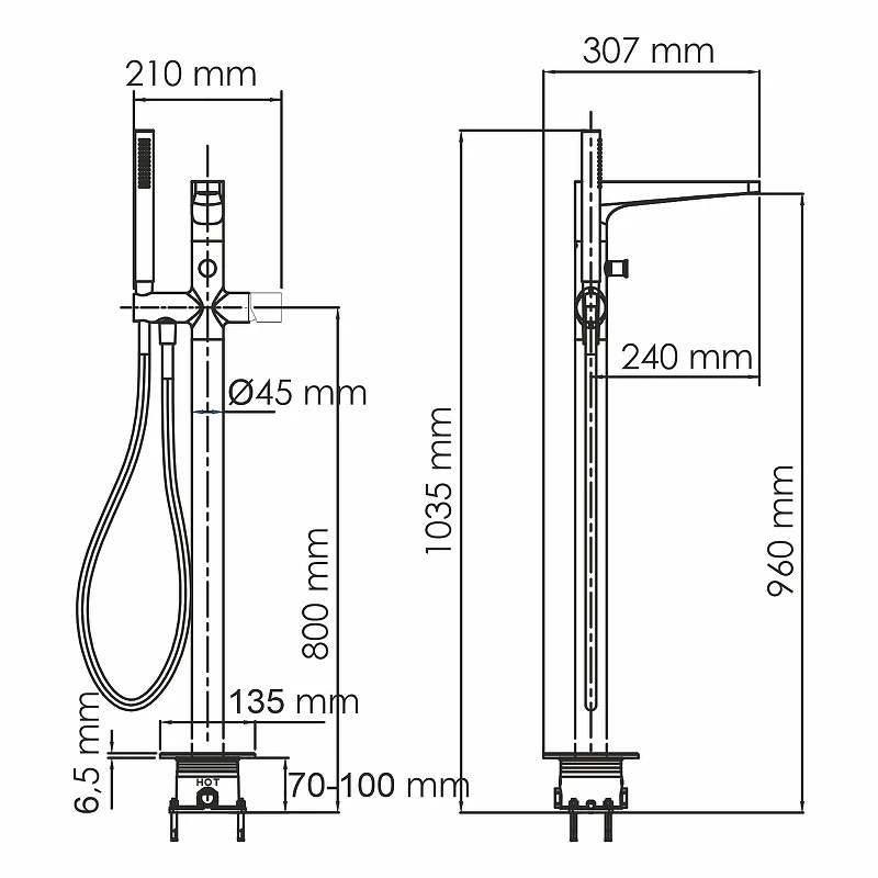 Смеситель для ванны WasserKRAFT Sauer 7121 Золото латунь на пол