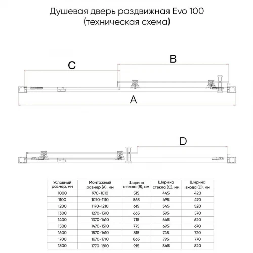 Душевая дверь Veconi Evo 100 GR 180 E1-GR-180-01-C9 профиль цвет Брашированный графит стекло прозрачное