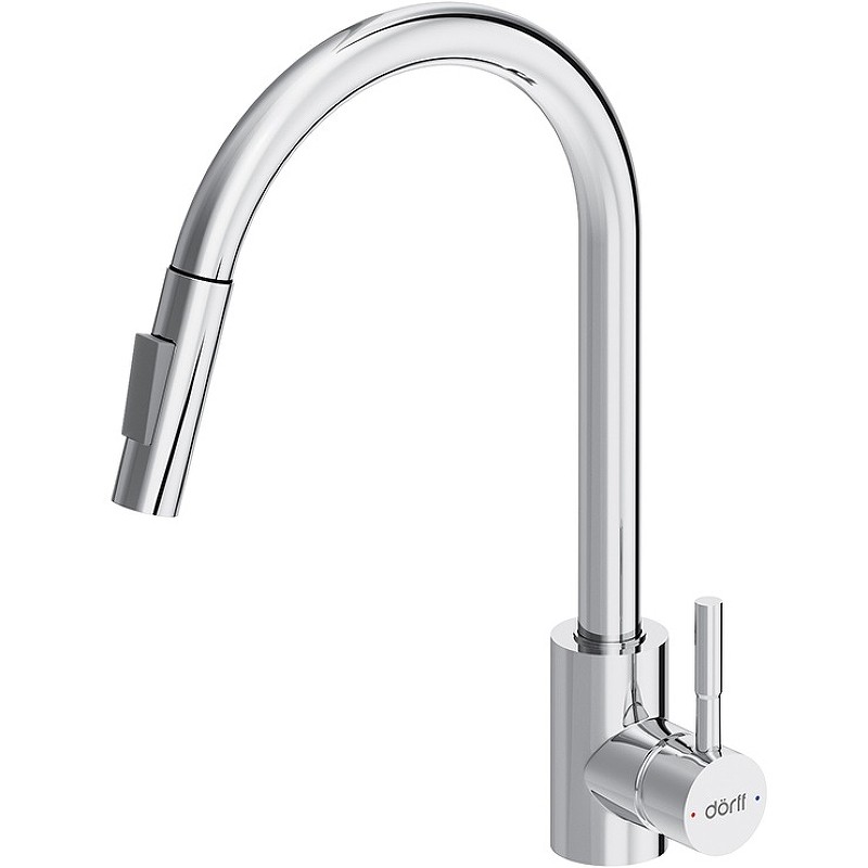 Смеситель для кухни Dorff Logic D3007500 Хром нержавеющая сталь однорычажный с аэратором, с гибкой подводкой