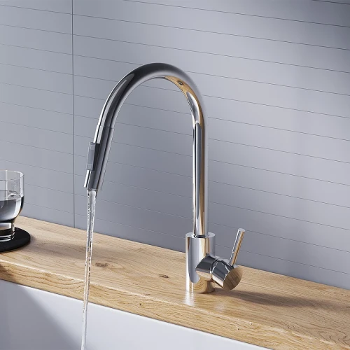 Смеситель для кухни Dorff Logic D3007500 Хром нержавеющая сталь однорычажный с аэратором, с гибкой подводкой