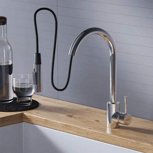 Смеситель для кухни Dorff Logic D3007500 Хром нержавеющая сталь однорычажный с аэратором, с гибкой подводкой