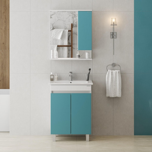 Зеркало со шкафом Onika Марви 60 R 206089 с подсветкой цвет Белый Бирюзовый