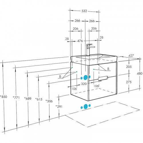 Тумба под раковину Aquaton Оливия 55 1A254201OLUG0 подвесная Грей Дуб ойстер МДФ / ЛДСП