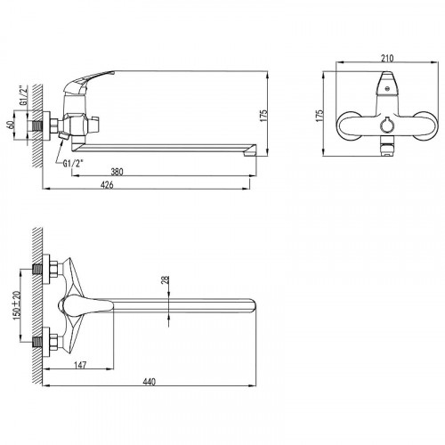 Смеситель для ванны AWP Agura S0751C универсальный цвет Хром