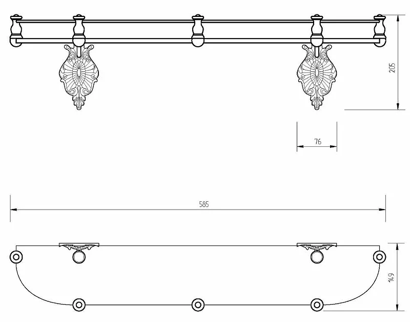 Стеклянная полка Migliore Elisabetta 17003 Бронза