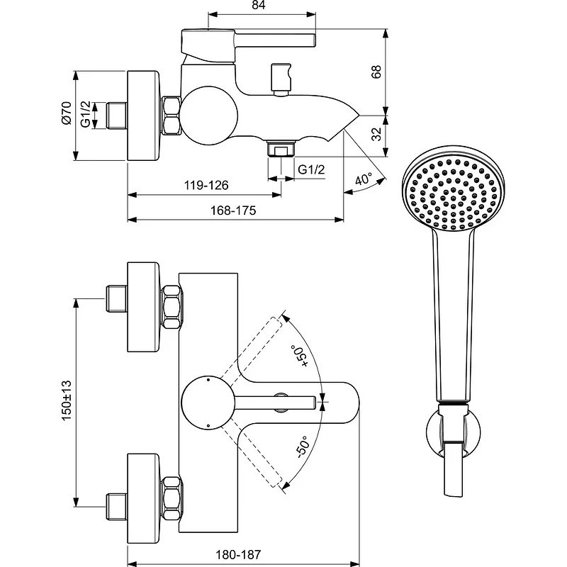 Смеситель для ванны Ideal Standard Ceraline BC270AA Хром латунь на стену