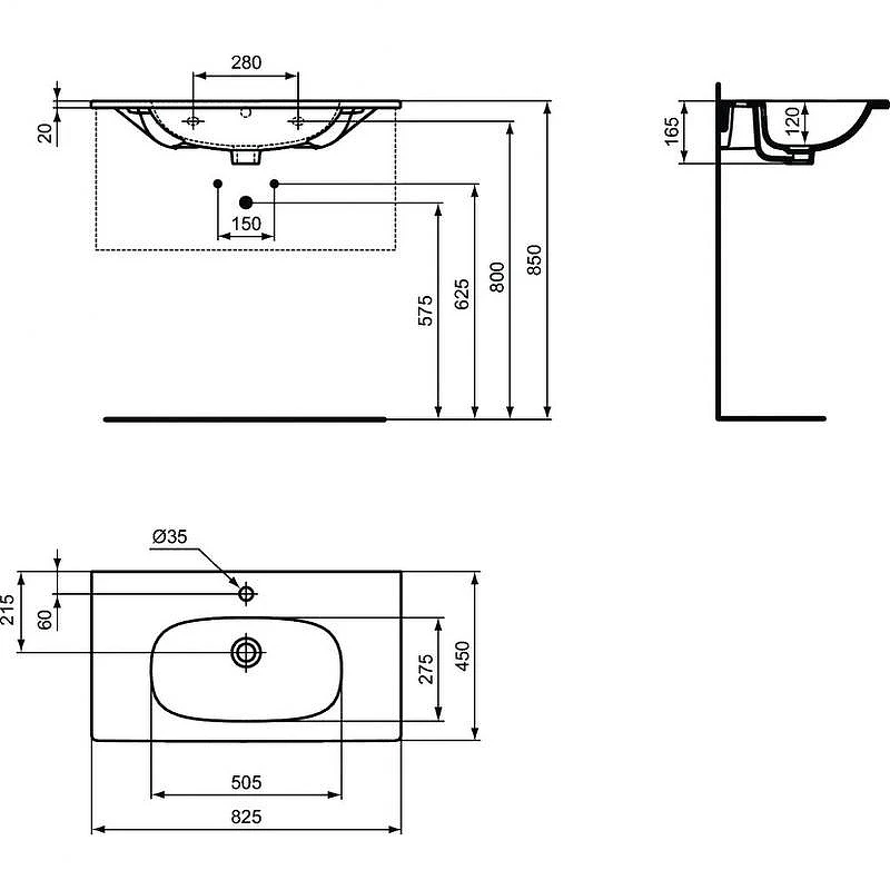 Раковина Ideal Standard Tesi 80 T3509V3 Черная матовая