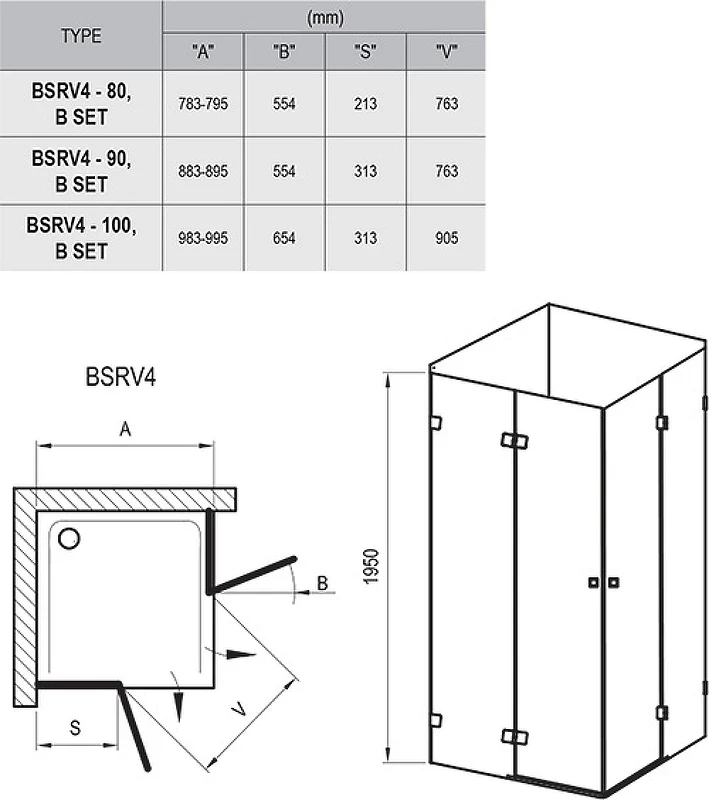 Душевой уголок Ravak Brilliant BSRV4-90 90х90 1UV77A00Z1 профиль Хром стекло Transparent