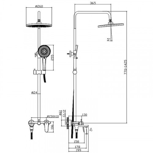 Душевая система Raglo R31.24.09 Графит матовый латунь на стену