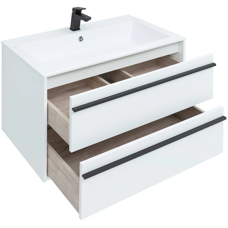 Тумба с раковиной Aquanet Lino 90 271949 подвесная Белая матовая МДФ / ЛДСП