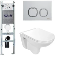 Комплект унитаза с инсталляцией WeltWasser AMBERG 350 ST + BAARBACH 004 GL-WT + AMBERG RD-WT 10000006503 цвет Белый глянцевый с сиденьем Микролифт и клавишей смыва цвет Белый