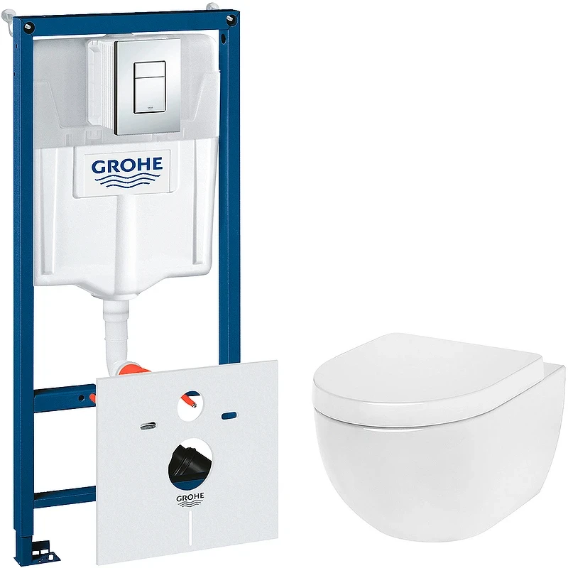 Комплект унитаза AM.PM Awe C111738SC с инсталляцией Grohe Rapid SL 38775001 с сиденьем Микролифт и клавишей смыва Хром фарфор подвесной