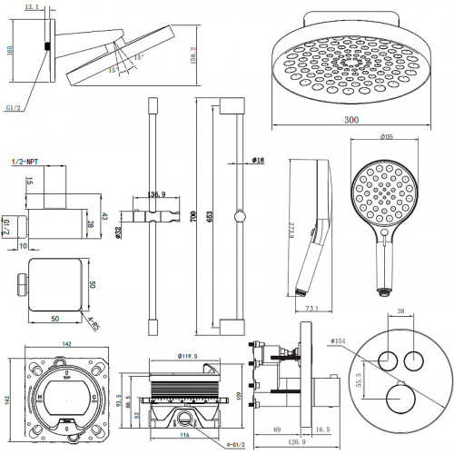 Душевая система AQUAme AQM8403MB с термостатом Черная матовая латунь встраиваемый