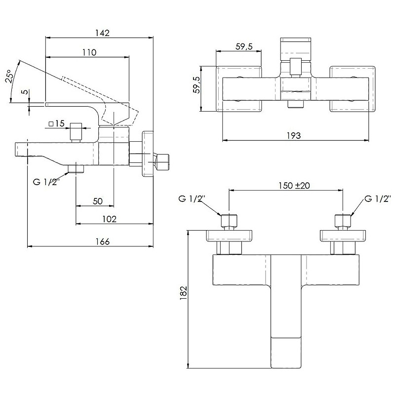 Смеситель для ванны Remer Absolute AU05NO Черный матовый латунь на стену
