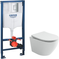 Комплект унитаза Ceramicanova Uno Rimless CN11001 с инсталляцией Grohe Rapid SL 38772001 с сиденьем Микролифт и клавишей смыва Хром фарфор подвесной