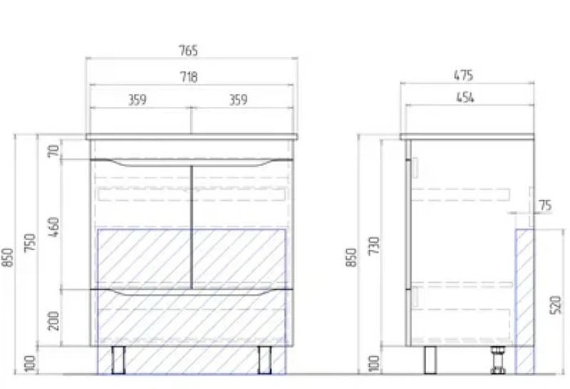 Тумба под раковину Vigo Grani 75 tn.GRI.OSK.75.2D.1Y Белая МДФ / ЛДСП