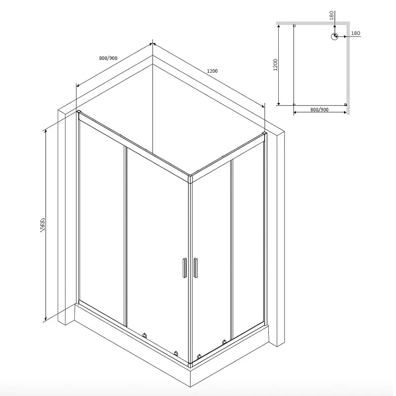 Душевой уголок AM.PM Gem 120x90 W90G-404-120290-MT профиль Хром матовый стекло прозрачное