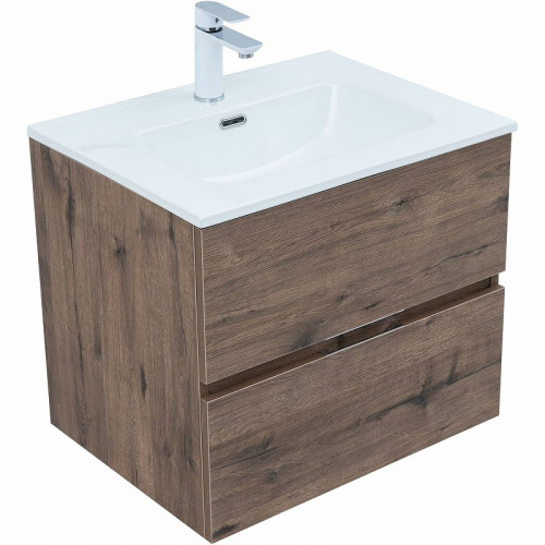 Тумба под раковину Aquanet Алвита New 60 334184 подвесная Дуб веллингтон табак МДФ / ЛДСП