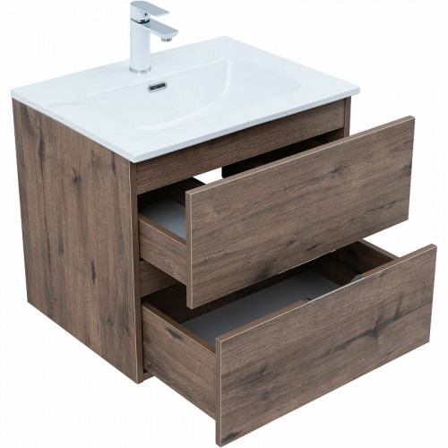 Тумба под раковину Aquanet Алвита New 60 334184 подвесная Дуб веллингтон табак МДФ / ЛДСП