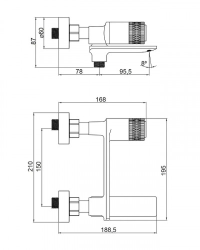Смеситель для ванны Orange Push M01-100cr Хром латунь на стену