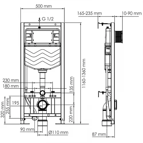 Инсталляция WasserKRAFT Aller 10TLT.010.ME.WM03 для унитаза с Белой матовой клавишей смыва нержавеющая сталь