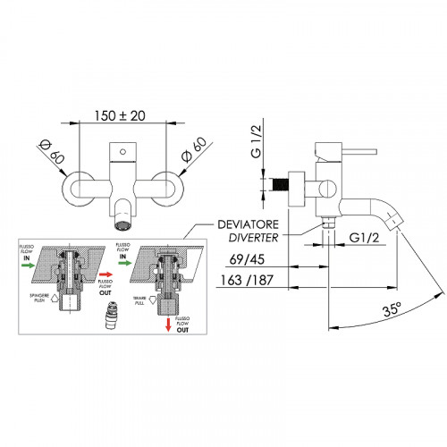 Смеситель для ванны Remer X-Style X05BG Золото брашированное латунь на стену