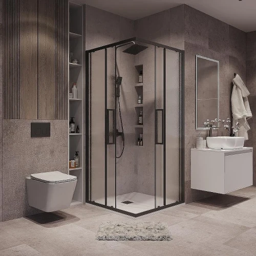 Душевой уголок Grossman Cosmo 80х80 300.K33.02.8080.21.02 профиль Черный матовый стекло шиншилла