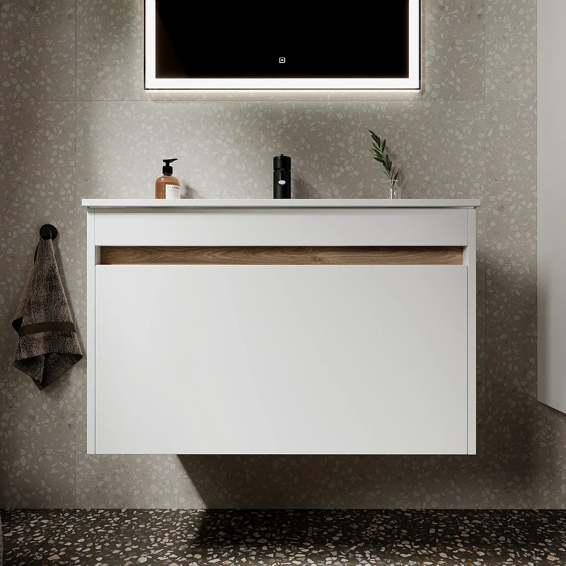 Тумба под раковину Sancos Smart 80 SM80W подвесная Белый глянец МДФ / ЛДСП