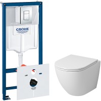 Комплект унитаза Grossman GR-4455S с инсталляцией Grohe Rapid SL 38775001 с сиденьем Микролифт и клавишей смыва Хром фаянс подвесной