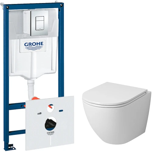 Комплект унитаза Grossman GR-4455S с инсталляцией Grohe Rapid SL 38775001 с сиденьем Микролифт и клавишей смыва Хром фаянс подвесной