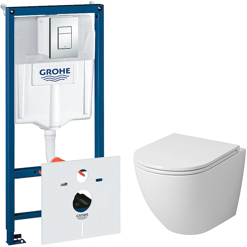 Комплект унитаза Grossman GR-4455S с инсталляцией Grohe Rapid SL 38775001 с сиденьем Микролифт и клавишей смыва Хром фаянс подвесной