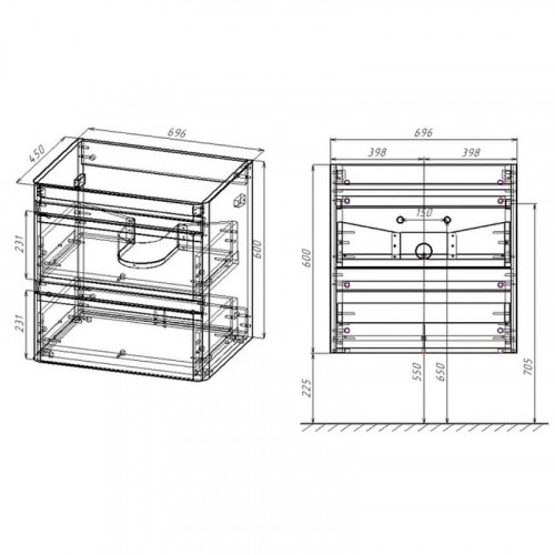 Тумба под раковину Style Line Атлантика 70 Люкс Plus СС-00002341 подвесная Ясень перламутр МДФ / ЛДСП