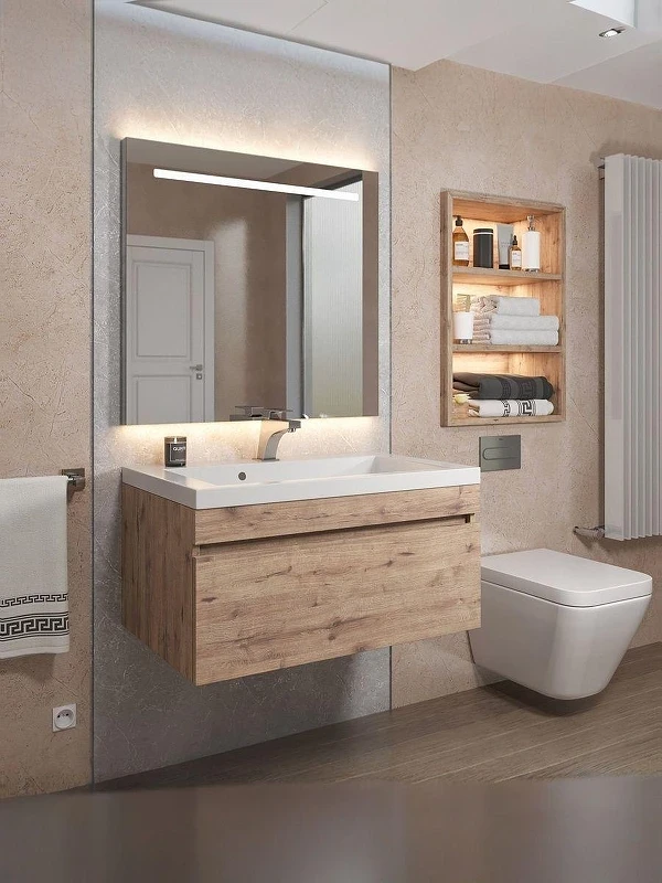Тумба с раковиной Uperwood Eva 75 3930313471 подвесная цвет Крафт Табачный