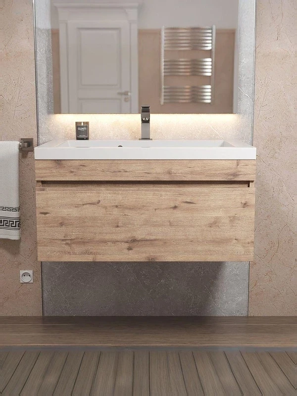 Тумба с раковиной Uperwood Eva 75 3930313471 подвесная цвет Крафт Табачный