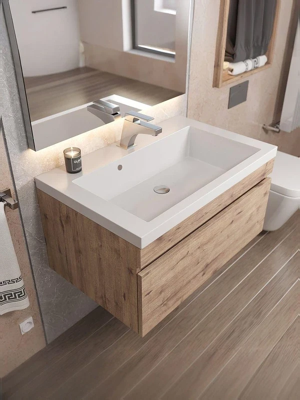 Тумба с раковиной Uperwood Eva 75 3930313471 подвесная цвет Крафт Табачный