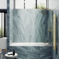 Шторка для ванны Maybah Glass MGV-661-3 690х1400 поворотная с добором Золото стекло сатиновое