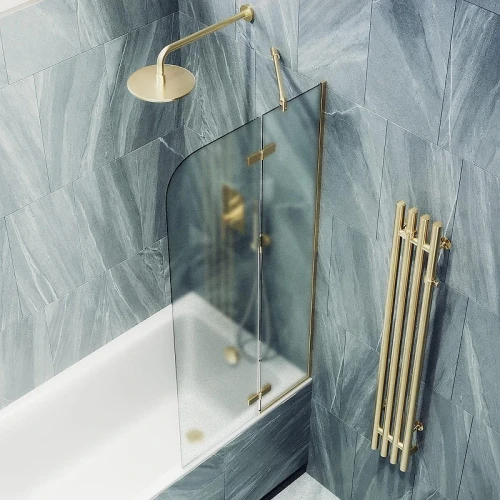 Шторка для ванны Maybah Glass MGV-661-3 690х1400 поворотная с добором Золото стекло сатиновое
