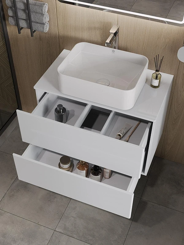 Тумба с раковиной Orange Otto 75 Ot-75TuMDF+B02-460W подвесная цвет Белый глянец