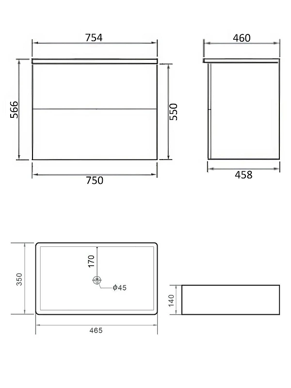 Тумба с раковиной Orange Otto 75 Ot-75TuMDF+B02-460W подвесная цвет Белый глянец