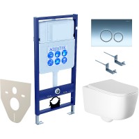 Комплект унитаза с инсталляцией Aquatek Set Aquatek Лугано-018 4в1 с сиденьем Микролифт и клавишей смыва Хром глянцевый фарфор подвесной