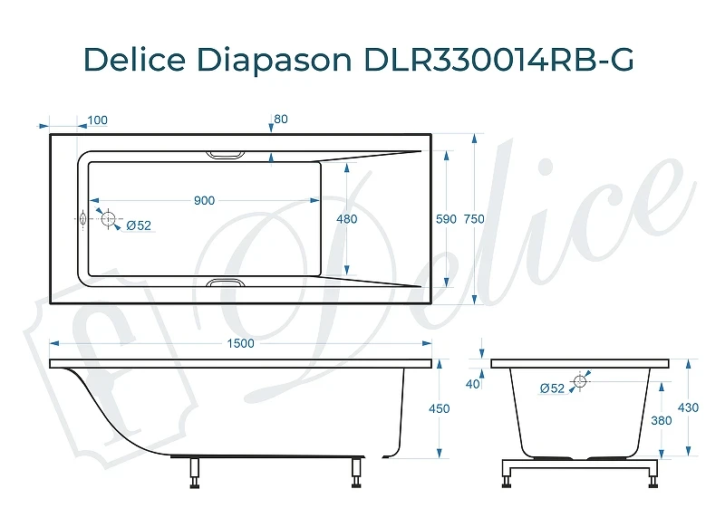 Ванна из искусственного камня Delice Diapason 150х75 DLR330014RB-G цвет Белый