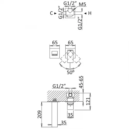 Смеситель для раковины Cezares Porta PORTA-BLI2-SR Sunrise латунь встраиваемый