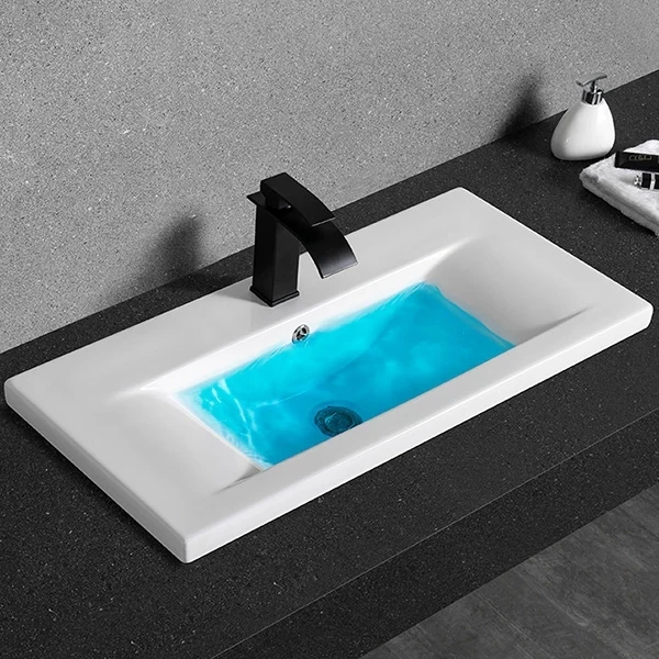 Раковина CeramaLux 80 9393-80 Белая фаянс полувстраиваемая