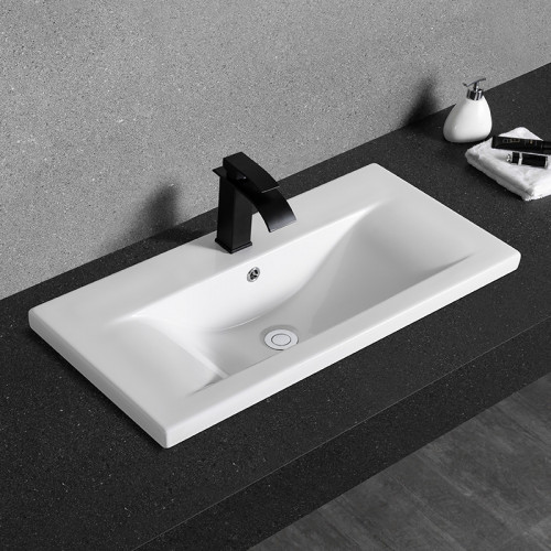 Раковина CeramaLux 80 9393-80 Белая фаянс полувстраиваемая