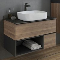 Тумба с раковиной Comforty Штутгарт 90 00-00002868 подвесная Дуб темно-коричневый Черная матовая МДФ / ЛДСП