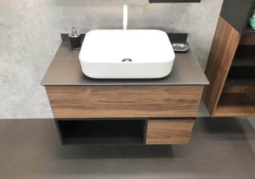 Тумба с раковиной Comforty Штутгарт 90 00-00002868 подвесная Дуб темно-коричневый Черная матовая МДФ / ЛДСП