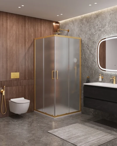 Душевой уголок Cezares Molveno 90x90 MOLVENO-A-2-90-P-BORO профиль Брашированное золото стекло рифленое
